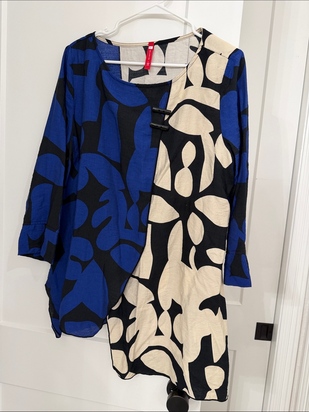 Blue and Cream Abstract Long-Sleeve Tunic Dress
